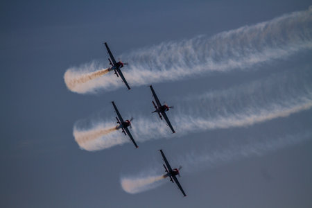 Bournemouth, United Kingdom â€“ Bournemouth Air Festival 2018 The Blades Display Team show...