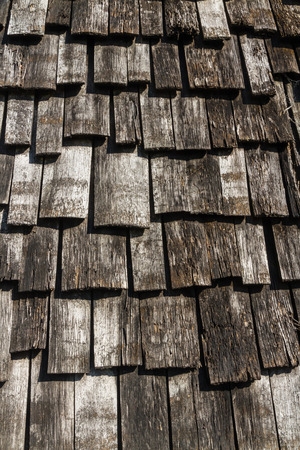 Background formed from rustic wood with bark.の写真素材