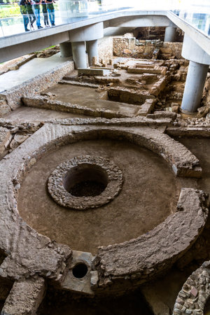 Athens, Greece â€“ October 27, 2018:  Ruins at the Entrance to Acropolis Museum.