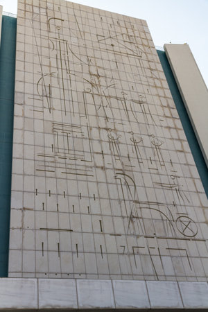 Athens, Greece â October 24 pattern faÃ§ade on the Hilton Athens Hotel on October 24 2018 in Greece.のeditorial素材