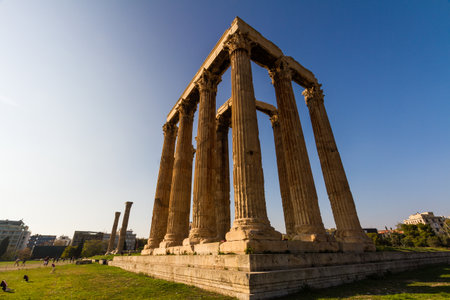 Athens, Greece â Temple of the Olympian Zeus, Athens, Greece with tourists on October 24 2018 in Greece.のeditorial素材