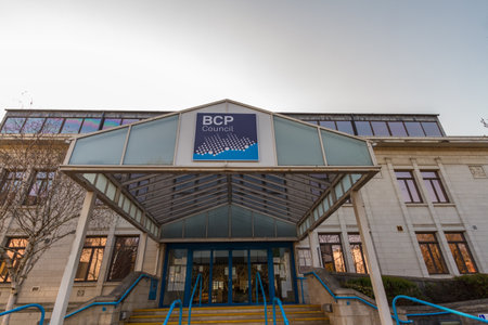 Bournemouth, England â BCP Bournemouth, Christchurch and Poole Council, logo at Poole Civic Centre created April 1 2019 on March 30 2019 in UK.のeditorial素材