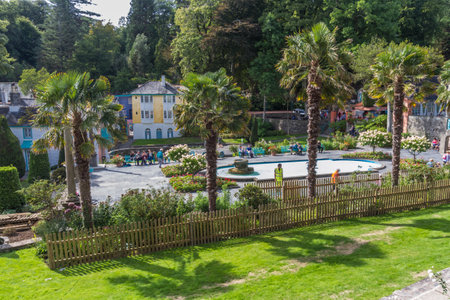 Portmeirion, Wales â€“ View of Italianate Village of Portmeirion on August 30 2018 in UK.