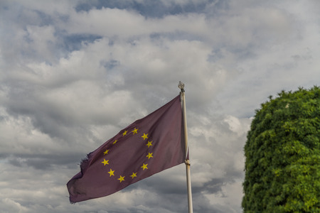 European Union flag flying in the wind.