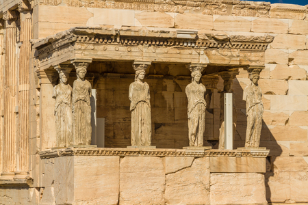 Statues of the porch of caryatids part of the Erechtheion  on the Acropolis,  Athens, Greece.の写真素材
