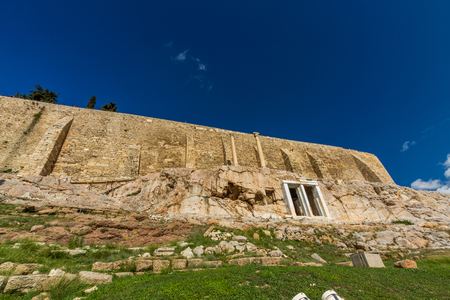 Looking up at the hill of the Acropolis in Athens, Greece.の写真素材
