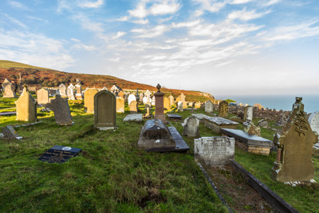 Llandudno, Wales ï¿½ Graveyard at St. Tudnos Church on the Great Orme, Llandudno, on November  17 2018 in UK.のeditorial素材