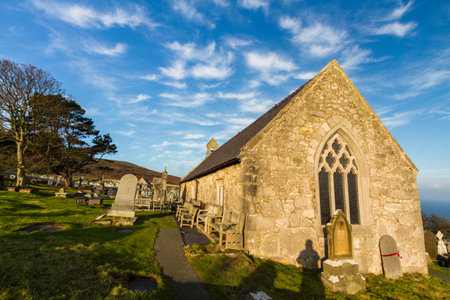 Llandudno, Wales â St. Tudnos Church on the Great Orme, Llandudno, on November  17 2018 in UK.のeditorial素材