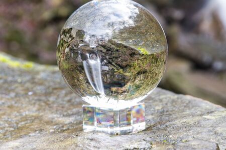 Crystal ball view of Melincourt Water Fall in full February flow.の写真素材