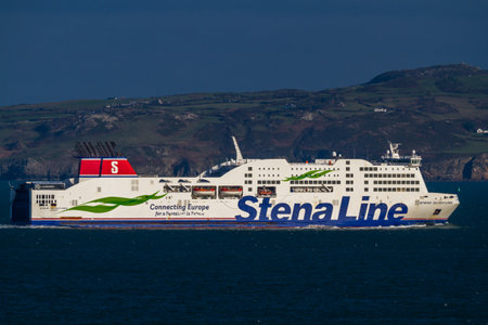 Holyhead, Wales â Editorial, Stena Line Ferries Ferry ship coast in background, landscape, on November  18 2018 in UKのeditorial素材