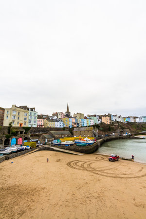 Tenby, Wales â Harbour, Portrait, on February 18 2019 in Walesのeditorial素材