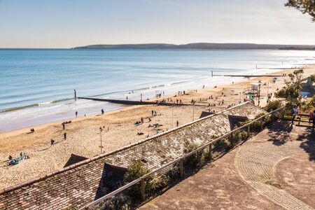 Bournemouth beach and sands on sunny spring day. United Kingdom, landscape.の写真素材