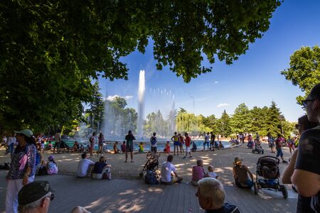 Budapest, Crowd enjoying the Margaret Island Musical Fountain â  on July  3 2019 in Hungary.の写真素材