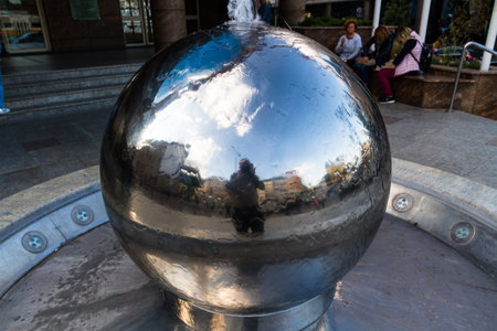 Budapest, Hungary â, Mirror sphere fountain at  Mammut Shopping Mall, Kalman ter square,  Budapest Hungary Budapest Hungary, on September 19 2019 in Hungaryのeditorial素材