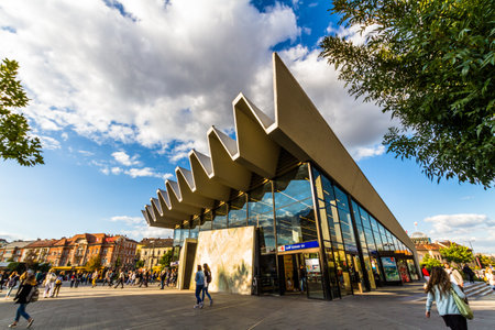 Budapest, Hungary â Metro station at  Budapest landscape, wide angle,  Budapest Hungary, on September 19 2019 in Hungaryのeditorial素材