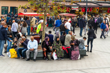 Istanbul, Turkey, Square outside of the Spice market in Istanbul, landscape on October 30 2019 in...
