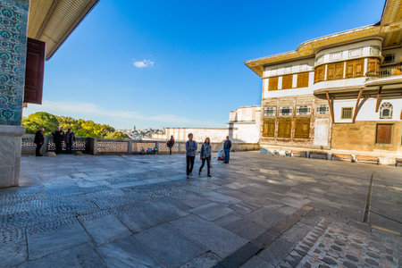 Istanbul, Turkey, View over Istanbul from the Topkapi Palace Museum  with tourists on October 31 2019 in Istanbul, Turkeyのeditorial素材