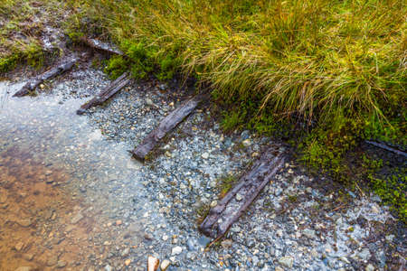Remains of narrow gauge tramway wooden sleepers