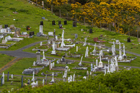 Large hillside cemetery. St. Tudnos Church Llandudno, North Wales, UK, landscapeの写真素材