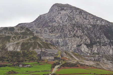 Trefor Granite Quarry and Garn For mountain on the Llyn Peninsula, North Wales, landscape.の写真素材