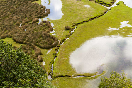 The tidal afon or river Drywyd. Penrhyndeudraeth, Eryri or Snowdonia national Park, Wales from above.の写真素材