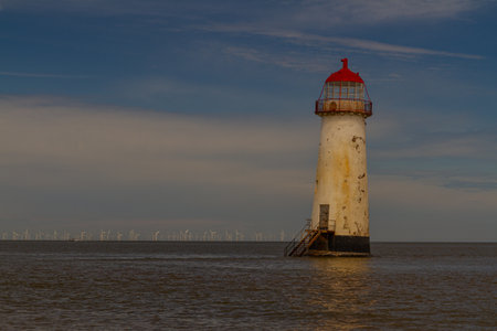 The Point of Ayr or Talacre Lighthouse is on the north coast of Wales, UK, copyspace to leftの写真素材