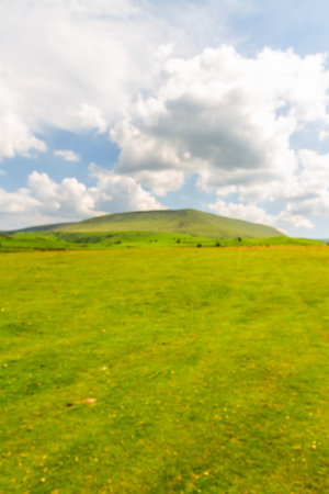 Hay bluff, Penybegwn in welsh, in the Black Mountains, South Wales, United Kingdom near the English border. portrait, Wide angle Blurred or defocussed.の写真素材