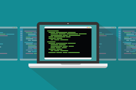 command line interface cli programming language concept with laptop and code programming - vector illustrationのイラスト素材