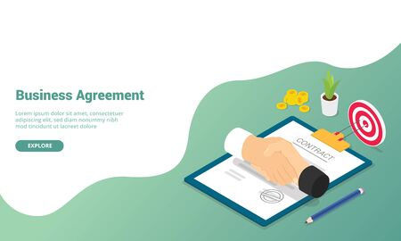 business agreement partnership concept with modern isometric style for website template or landing homepage - vector illustrationのイラスト素材