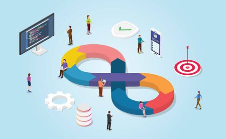 devops software development agile methodology with modern isometric style - vectorのイラスト素材