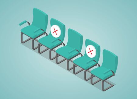 social distancing concept illustration with chair space between with modern isometric style vectorのイラスト素材