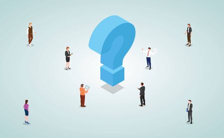 team of business people male and female work to solve problems and find solutions with modern isometric style vectorのイラスト素材