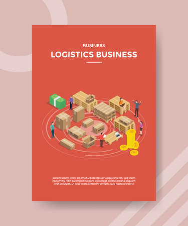 logistic business people working packed product for template of banner and flyer for printing magazine cover and poster with flat cartoon styleのイラスト素材