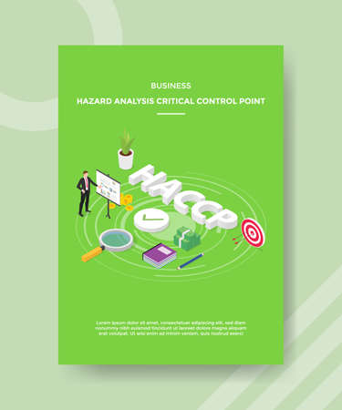 business hazard analysis critical control point men presentation chart board around HACCP text book money for template of banner and flyer with flat styleのイラスト素材