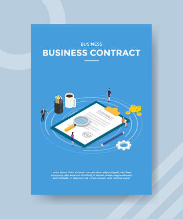 business contract people standing around agreement letter pencil money for template flyer and print banner cover book books modern flat style vector design illustrationのイラスト素材