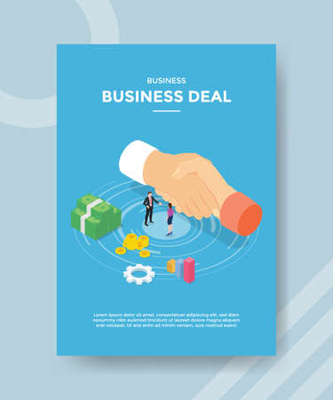 business deal people standing around handshake money bar chart for template flyer and print banner cover book books modern flat style vector design lilustrationのイラスト素材