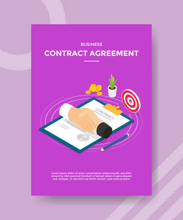 business contract agreement handshake on letter contract clipboard target plan for template flyer and print banner cover book books modern flat style vector design illustrationのイラスト素材