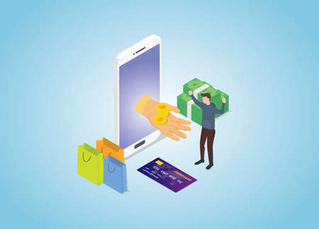 cashback program on e-commerce transaction with modern isometric style vectorのイラスト素材