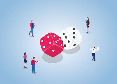 dice game with people man and woman with two dice with modern flat isometric style vector illustrationのイラスト素材