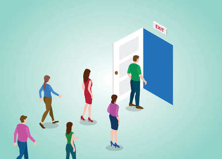 exit door for people with modern flat isometric style vector illustrationのイラスト素材