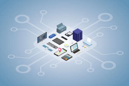 electronic devices set collection with modern flat isometric style vector illustrationのイラスト素材