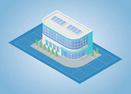 building blueprint concept with modern isometric style vector illustration