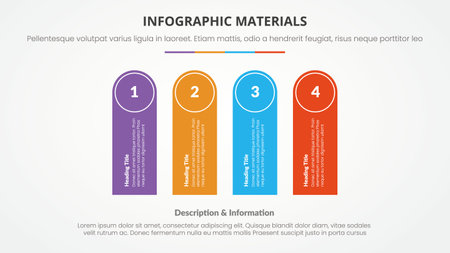 infographic slide presentation template with modern flat style color with 4 point list and rounded rectangle shape vectorのイラスト素材