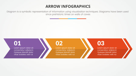 arrow style infographic slide presentation template with modern flat style color with 3 arrow horizontal direction vectorのイラスト素材