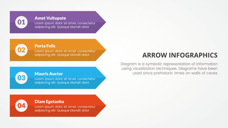 arrow style infographic slide presentation template with modern flat style color with 4 arrow on left side vectorのイラスト素材