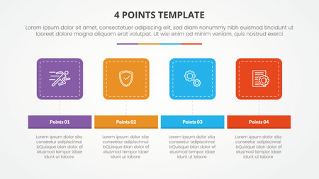 4 points stage template infographic concept for slide presentation with round square horizontal 4 point list with flat style vectorのイラスト素材
