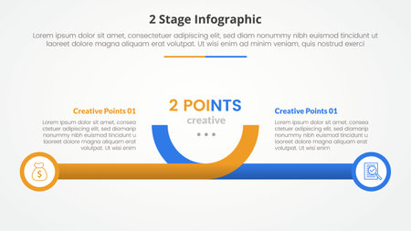 2 points stage template for comparison opposite infographic concept for slide presentation with creative horizontal line and circle edge with flat style vectorのイラスト素材