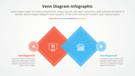 venn diagram infographic concept for slide presentation with diamond versus opposite with 4 point list with flat style vectorのイラスト素材
