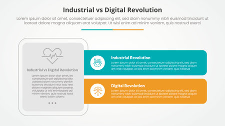 industrial vs digital revolution comparison opposite infographic concept for slide presentation with big box and long rectangle shape with flat style vectorのイラスト素材