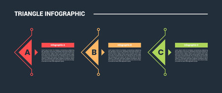 triangle shape infographic process diagram with arrow triangle pointer on horizontal direction with...
